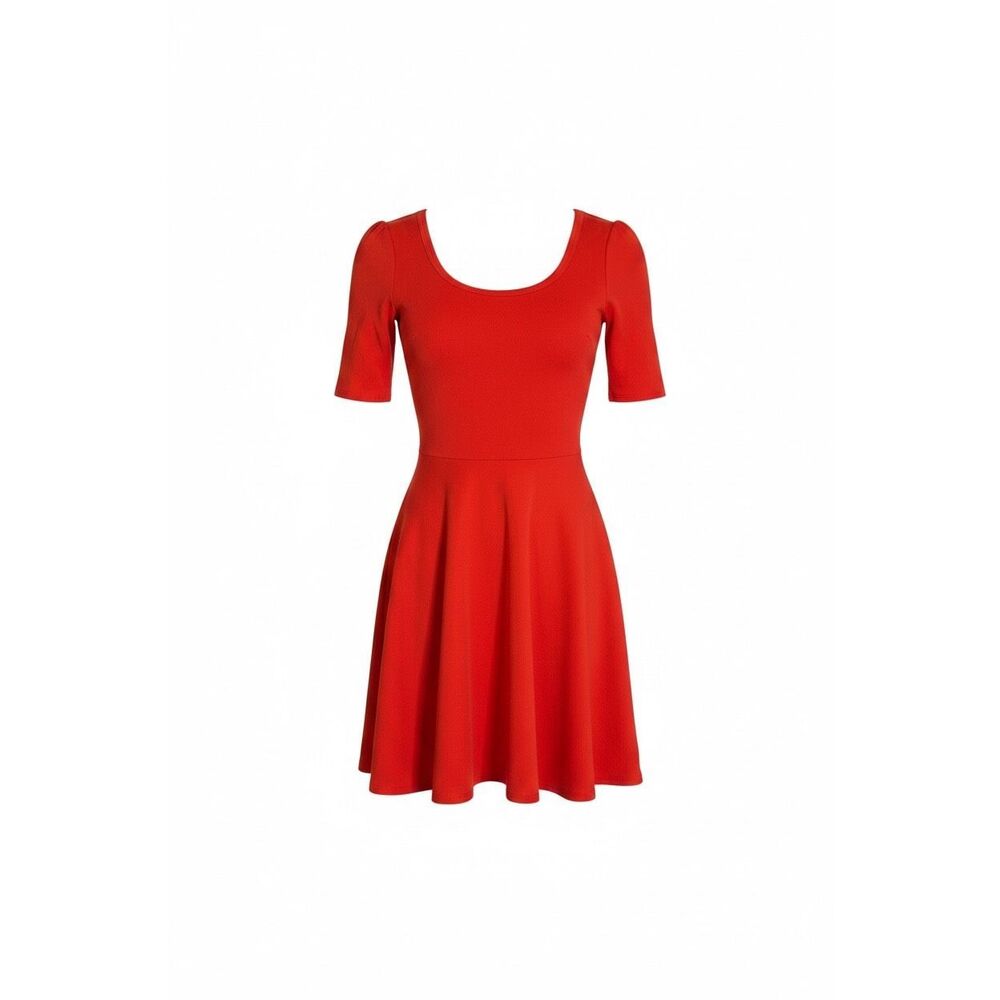 LuLaRoe Nicole Dress XS Red Fit & Flare Skater Midi Scoop Neck Textured NWOT